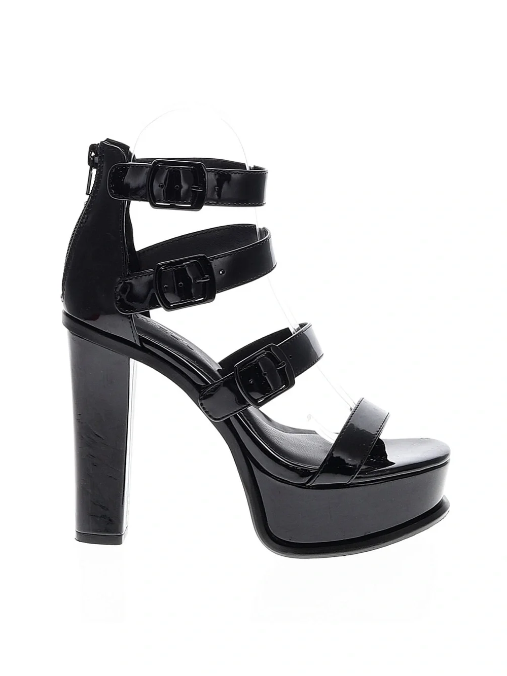 Black Patent Strappy Platform High Heel Sandals - Women's